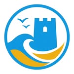 Logo der App Donde ir en Torrevieja: ein Turm am Meer und einige Möwen.